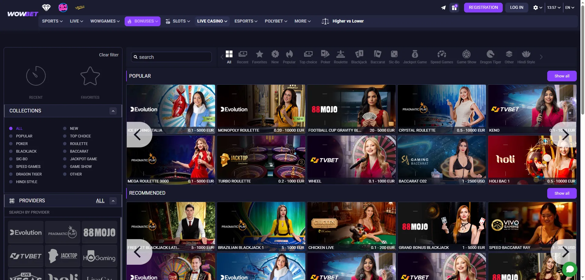 كازينو مباشر مع ديلرز حقيقيين في wowbet